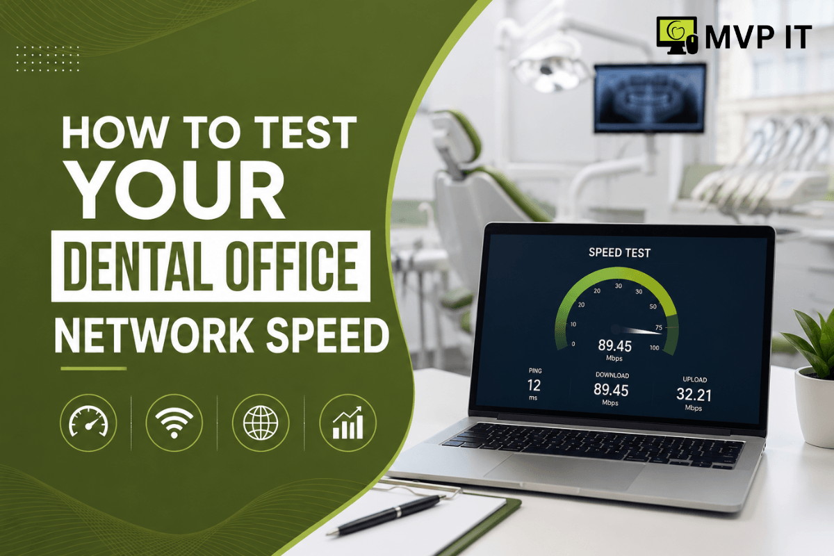 Dental office network speed test on computer