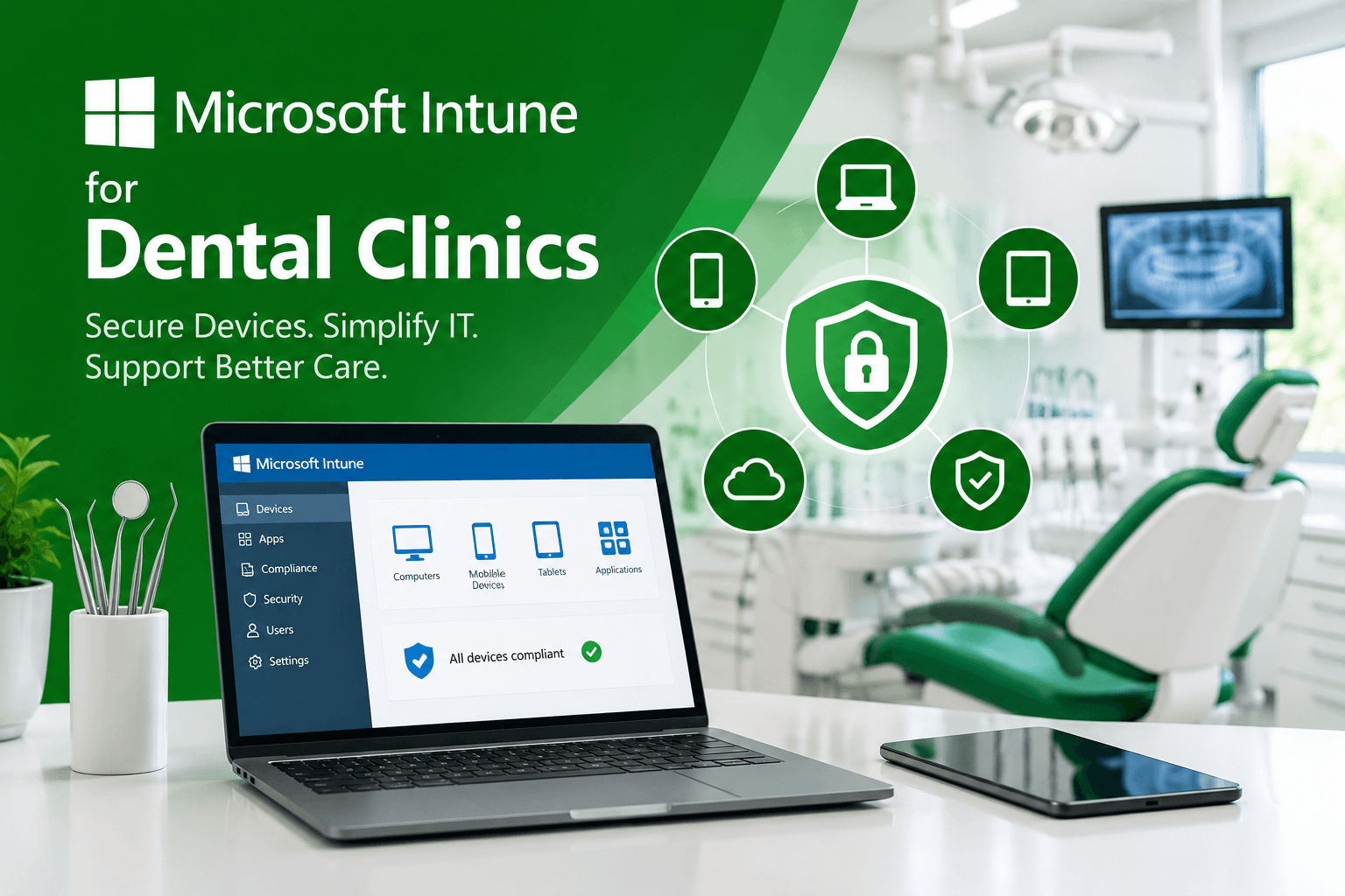 Microsoft Intune for Dental Clinics cybersecurity dashboard
